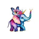 elephant with a unicorn on its back and a butterfly on the trunk tattoo design idea