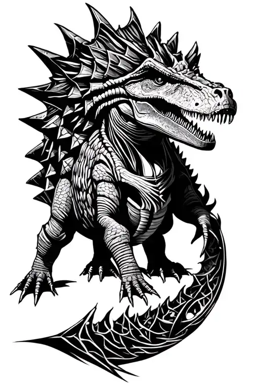 ankylosaurus, Tyrannosaurus, GRIM REAPER, GEOMETRIC SHAPES tattoo design idea