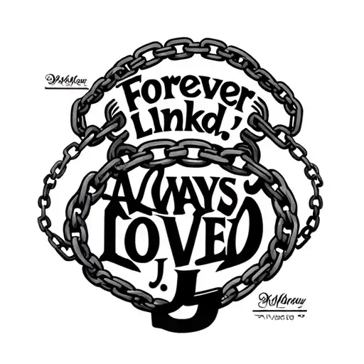 "Forever Linked, Always Loved." 2 chains linking with the letters W,J,J,J,J tattoo design idea