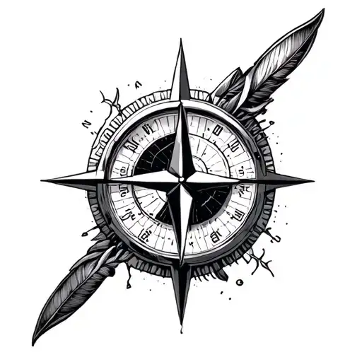 I want a symbol to combine the feeling of travel and time. This could be a compass and a watch face blended toge tattoo design idea