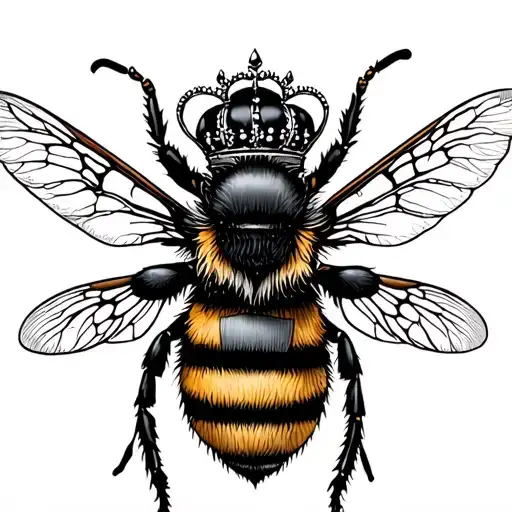 smaller queen bee larger crown fine line drawing tattoo design idea