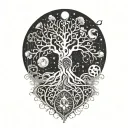 tree of life with day and night motifs tattoo design idea