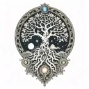 tree of life with day and night motifs tattoo design idea