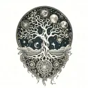 tree of life with day and night motifs tattoo design idea