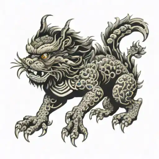 foo dog surrounded tattoo design idea