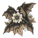 brown fruit bat and black flying bat with flowers in between for filler tattoo design idea