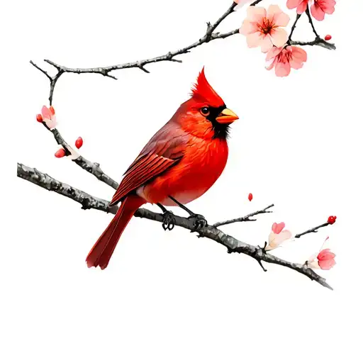 Russian accents throughout, flowers, birch trees or branches, Cardinal bird tattoo design idea