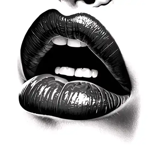 lips, bite bottom lip tattoo design idea