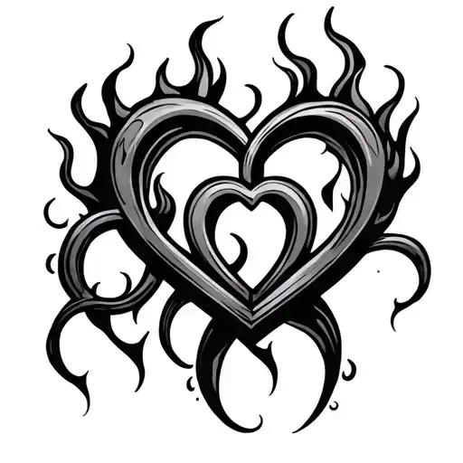 Neo-Traditional twin flame shaped flame heart shaped lock with an infinty symbol  tattoo design idea