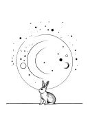 rabbit standing while their nose touches the moon phases tattoo design idea