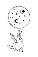 rabbit standing while their nose touches the moon phases tattoo design idea