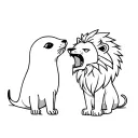 A cute seal and a menacing lion interact with each other  tattoo design idea