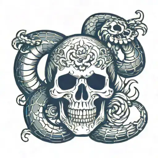 skull snake dumbbell intertwined tattoo design idea