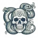 skull snake dumbbell intertwined tattoo design idea