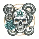 skull snake dumbbell intertwined tattoo design idea