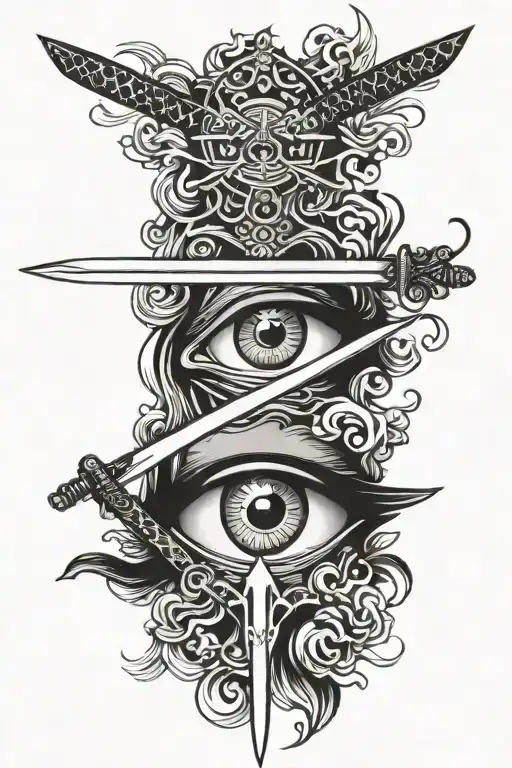 Sword through an eye symbol integrated tattoo design idea