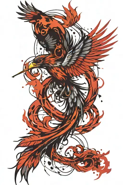 phoenix with caduceus intertwined tattoo design idea