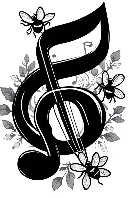 Music Note, viola, bumble bees cute and somple  tattoo design idea