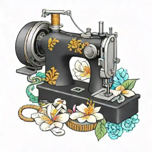 sewing machine hawaii plumeria tattoo design idea