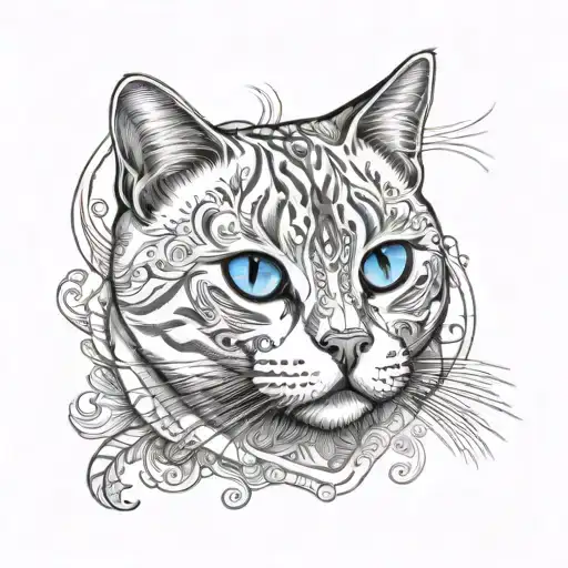 british shorthair white with grey face and blue eyes tattoo design idea