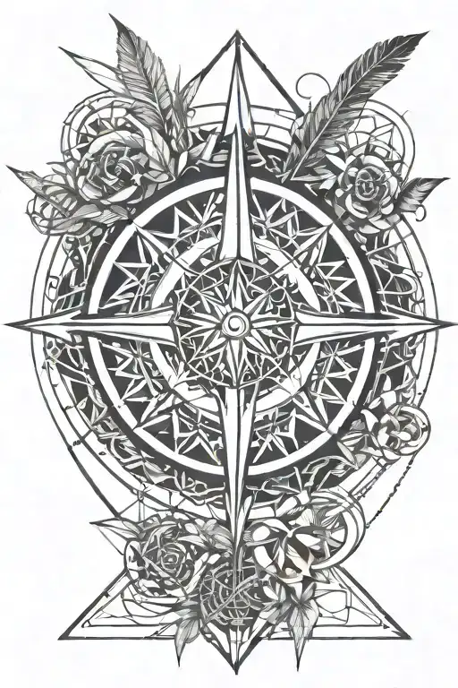 the seed of life within an arrow and compass rose intertwined tattoo design idea