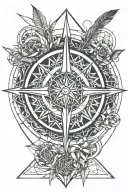 the seed of life within an arrow and compass rose intertwined tattoo design idea