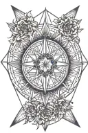 the seed of life within an arrow and compass rose intertwined tattoo design idea