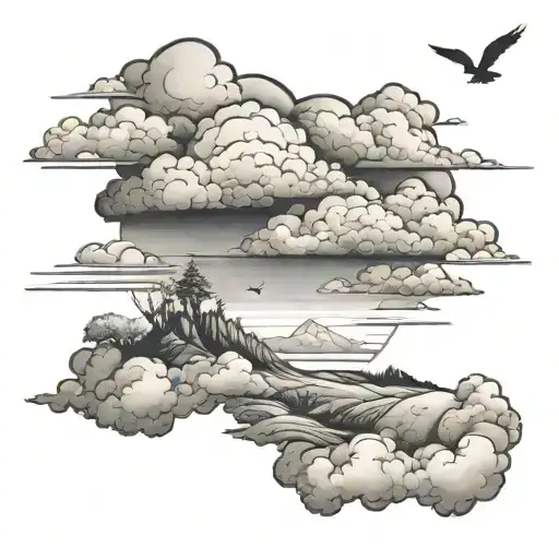 A dreamy landscape tattoo featuring a sky filled with clouds and the comforting words of Isaiah 41:10 woven into the clouds tattoo design idea