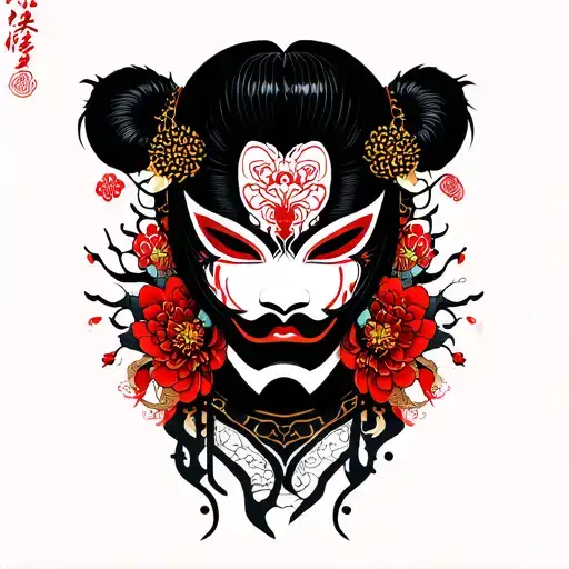 onryo mask tattoo design idea