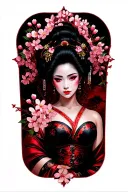 Geisha, Huge Boobs, Cleavage, Petite, Lingerie, cherry blossoms tattoo design idea