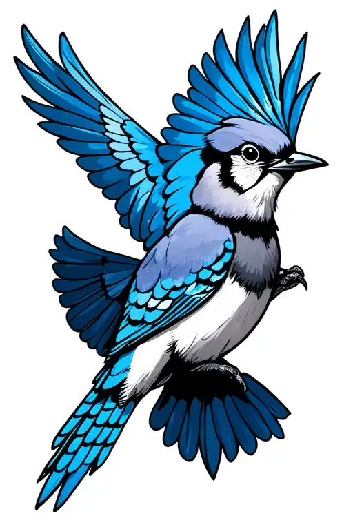 blue jay bird flying tattoo design idea
