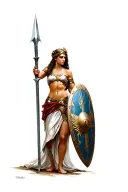Athena holding a spear and a shield fighting ares tattoo design idea
