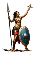 Athena holding a spear and a shield fighting ares tattoo design idea