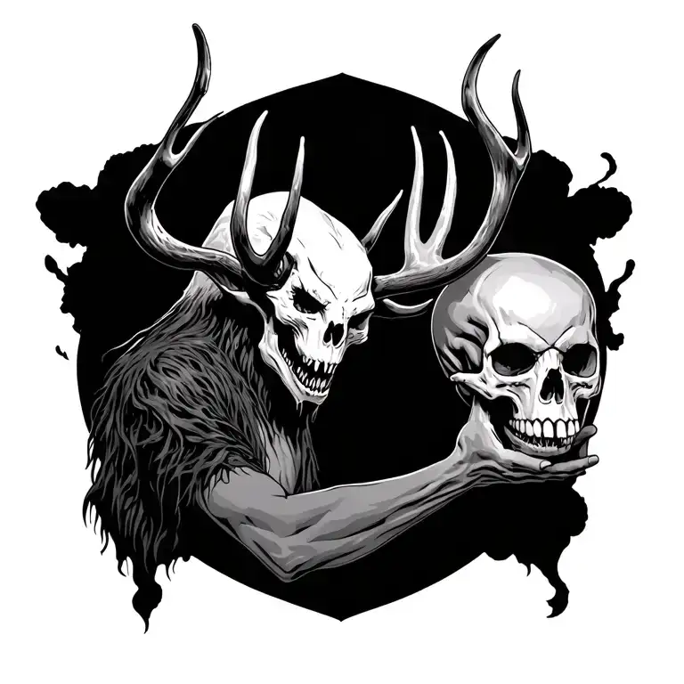 fukl body wendigo holding a skull ij the midnight sky tattoo design idea