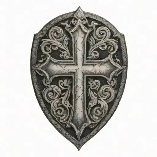cross inside shield cross royalty tattoo design idea