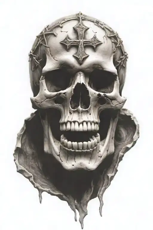 skull with crosses carved on it tattoo design idea