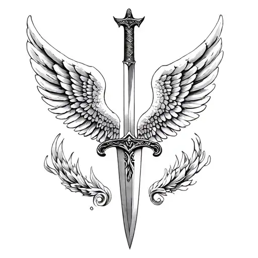 st Michael sword and angel wing tattoo design idea