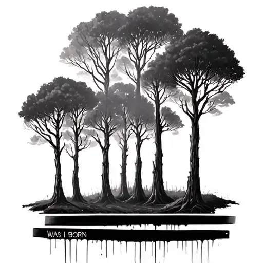  a bunch of tall skinny trees, with a clock of when i was born and two black bands at the bottom of the tattoo tattoo design idea