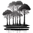  a bunch of tall skinny trees, with a clock of when i was born and two black bands at the bottom of the tattoo tattoo design idea