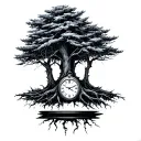  a bunch of tall skinny trees, with a clock of when i was born and two black bands at the bottom of the tattoo tattoo design idea
