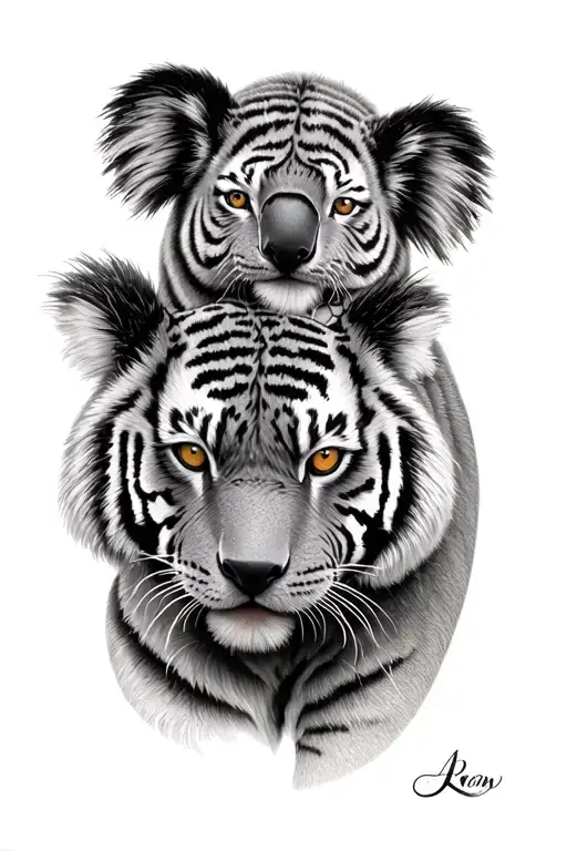 Tiger Face and Koala Face tattoo design idea