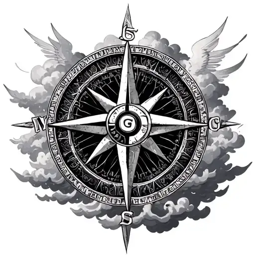 Compass rose, Greek gods, Clouds surround kind of be flying tattoo design idea