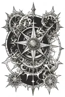 Create a design for a compass rose tattoo inspired by the work of Hans Ruedi Giger. tattoo design idea