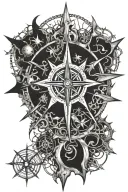 Create a design for a compass rose tattoo inspired by the work of Hans Ruedi Giger. tattoo design idea