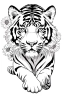 tiger walking in daisies tattoo design idea