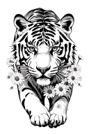 tiger walking in daisies tattoo design idea