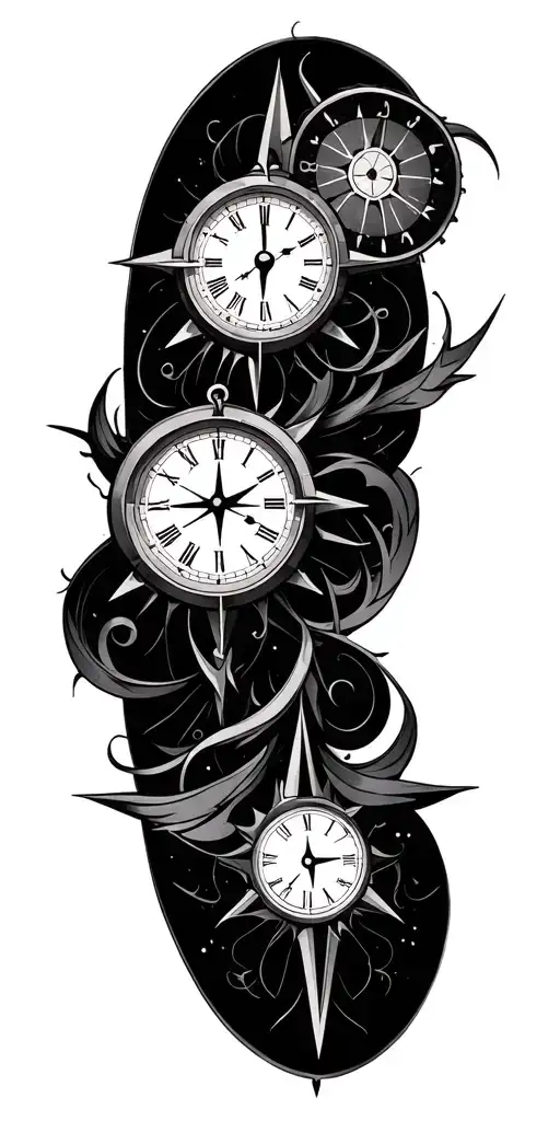 compasses, clocks tattoo design idea