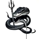 self eating snake with a trident going down and to the right tattoo design idea