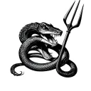 self eating snake with a trident going down and to the right tattoo design idea