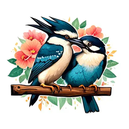 Kookaburra sitting with a Tui bird tattoo design idea